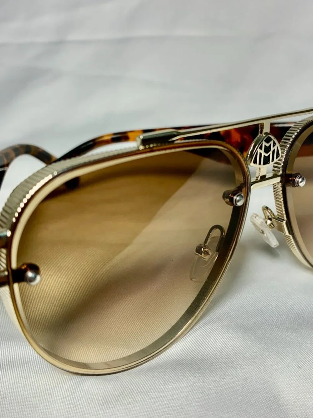 Maybach Gold Aviator Sunglasses Tortoiseshell Temples Made in Italy